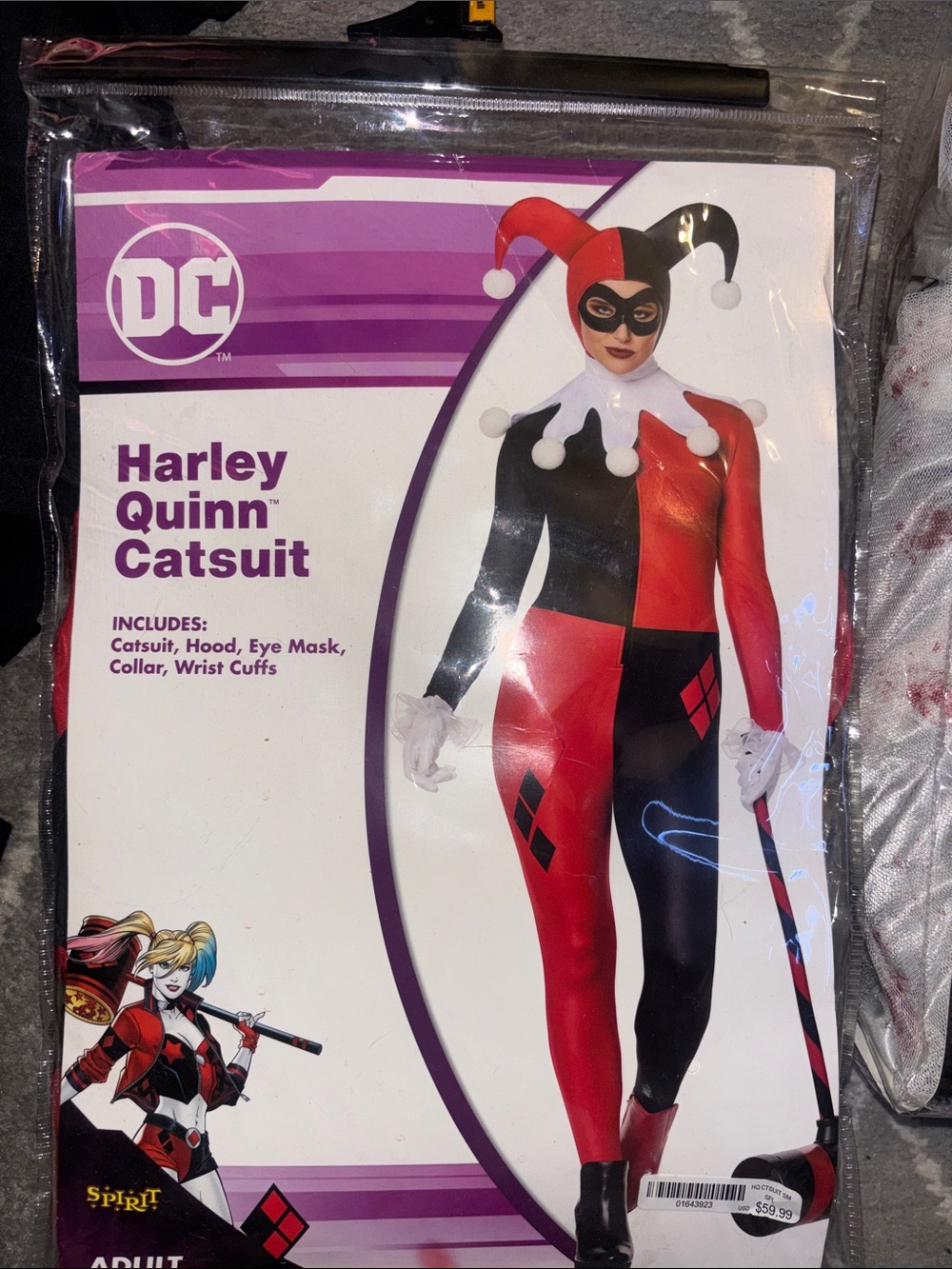 DC Harley Quinn Red and Black Jester Catsuit Costume